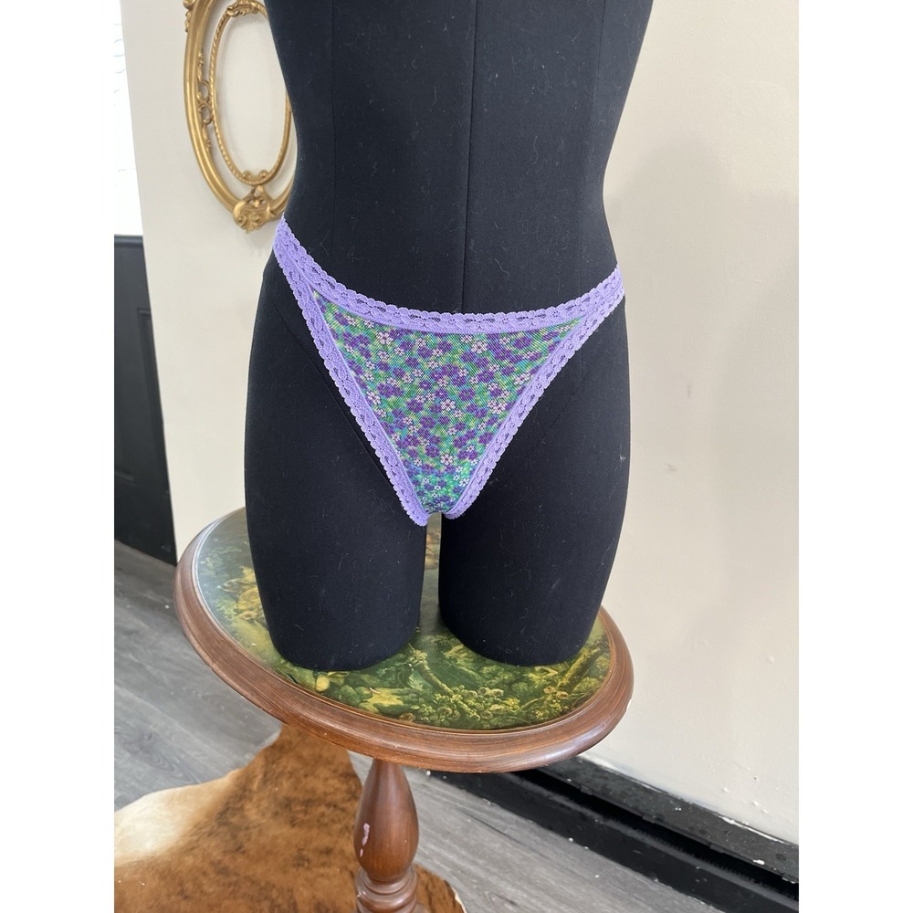 Y2k Vintage Victoria's Secret Purple Floral Mesh Thong‎ Size S